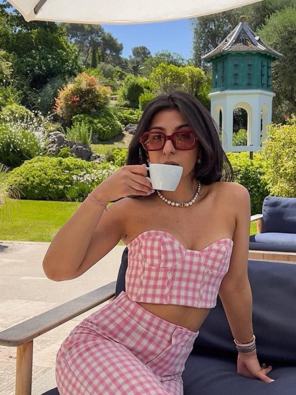 Zara Pink White Gingham Bustier Crop Top Strapless Smocked Back Size S